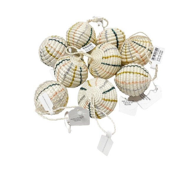 Anthropologie 9 Piece Woven Raffia Bauble Ornament - Picture 2 of 2